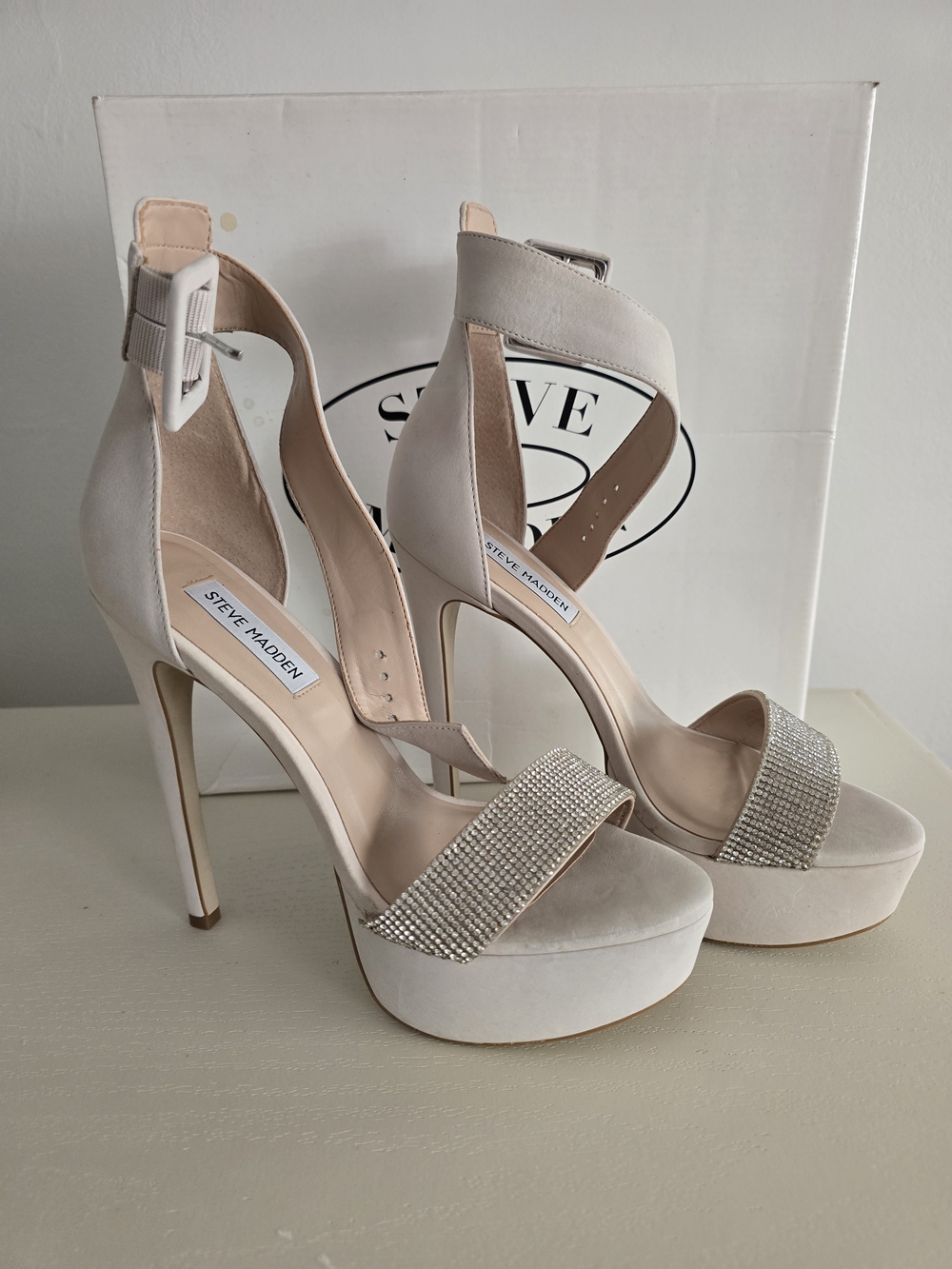 Steve Madden Women's Platform Heels Rhinestone Ankle Strap Shoes